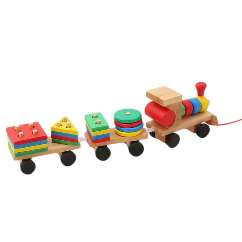 Hot Selling in Kids Baby Developmental Toys Wooden Train Truck Set Geometric Blocks Wonderful Gift Toy Drop Shipping