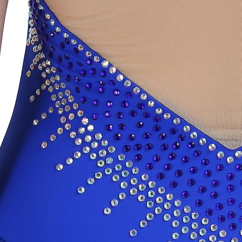 Королевский синий сексуальная высокая эластичность Для женщин девочек производительность катание носить на фигурных коньках платье без