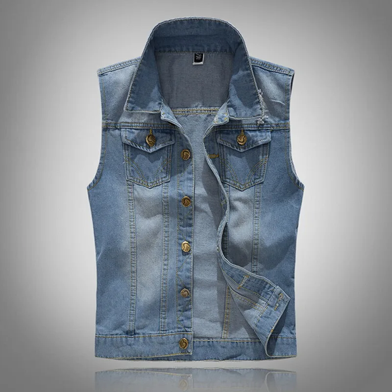 

2019 Ripped Jean Jacket Men's Denim Vest Hip Hop Jean Coats Waistcoat Men Cowboy Brand Sleeveless Jacket Male Tank Plus Size