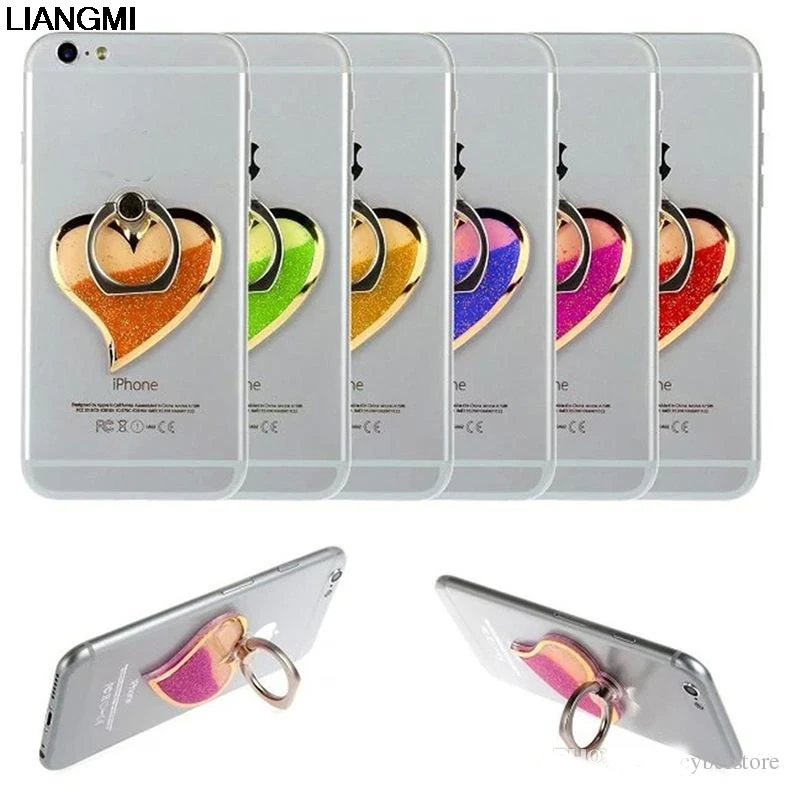

Rotating 360 Liquid Finger Grip Bling Glitter Heart Universal Cell Phone Luxury Ring Hook Holder Stand For Moblie phone