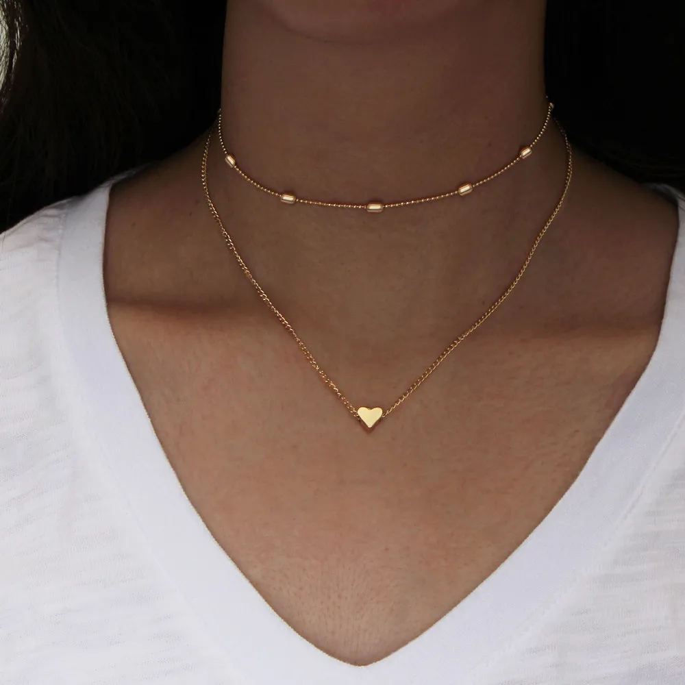

2018 New Fashion Punk Necklace Simple Tide Street Shot Copper Peach Heart Multi-layer Clavicle Necklace Lady Wholesale Sales
