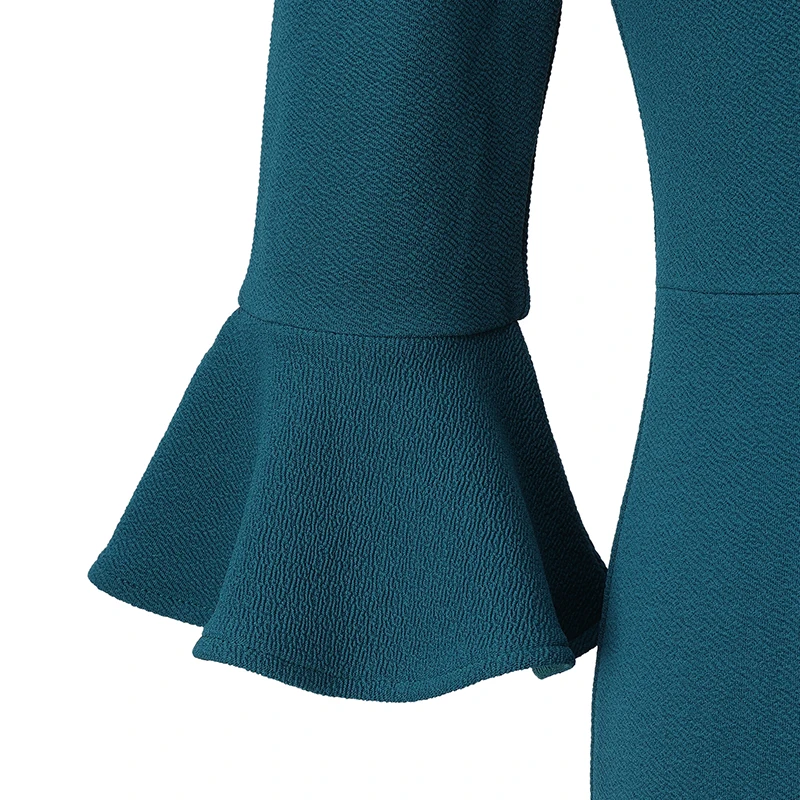 Vfemage женское платье с v-образным вырезом и расклешенными рукавами, одежда для работы, деловые Коктейльные Вечерние облегающие платья 1119