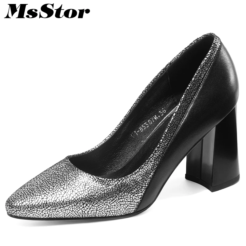 

MsStor Pointed Toe Women Pumps Casual Fashion Shallow High Heel Women Shoes Zapatos Mujer Women Square heel Shoes 2018 Nouveau