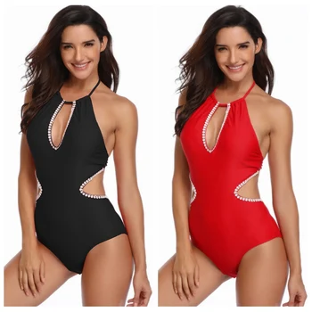 

sexy deep V waist one-piece swimsuit without steel support swimsuit women's swimsuit red black