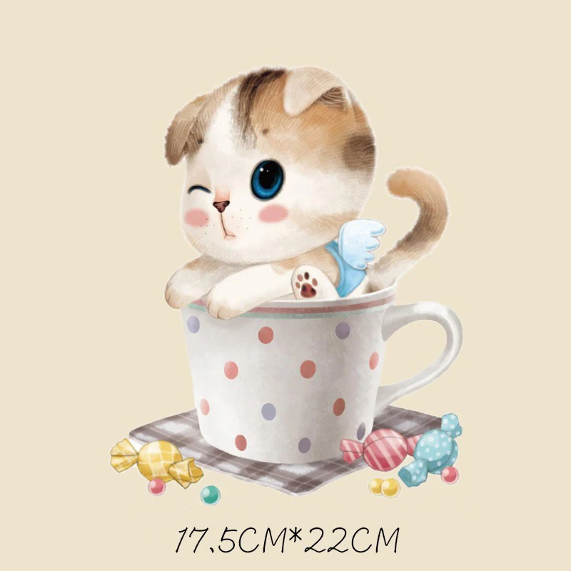 

1pc 22CM Lovely Cat Shape Patches Heat Transfer Iron On Cute Patch A-level Washable Clothes DIY Decor Stickers For Tshirt