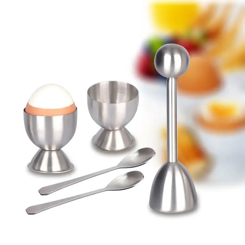 

Egg Cracker Topper Set Soft Hard Boiled Eggs Separator Tool Include Spoons and Cups-Shell Remover & Cutter-Steel Spoon