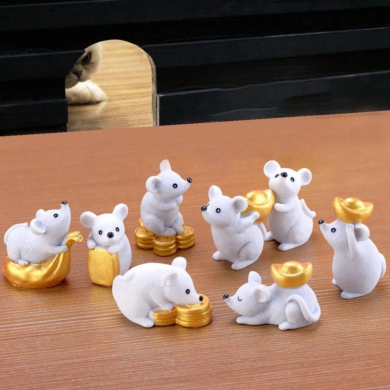 

Figurines Miniatures 8pcs/set Rich Rat Mouse Resin bonsai Animals home decoration accessories Crafts figurines DIY Resin gift