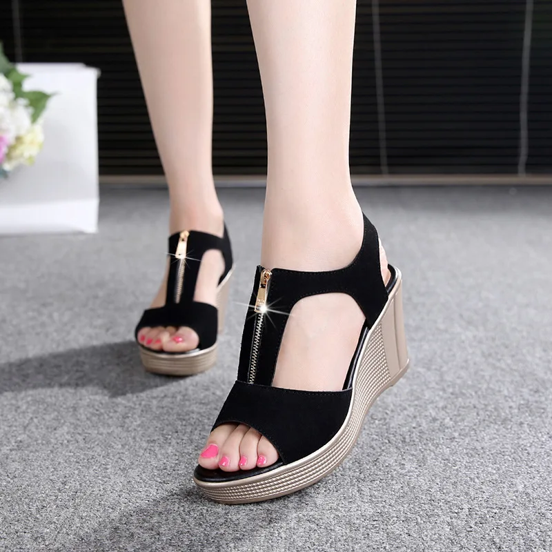 

2019 summer waterproof platform new high-heeled wedge fish mouth large size sandals Rome 40-43 yards women's shoes