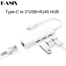 Basix USB C Ethernet Внешний проводной сетевой адаптер usb type-C для Ethernet RJ45 Lan для MacBook Windows 7/8/10/100 Мбит/с