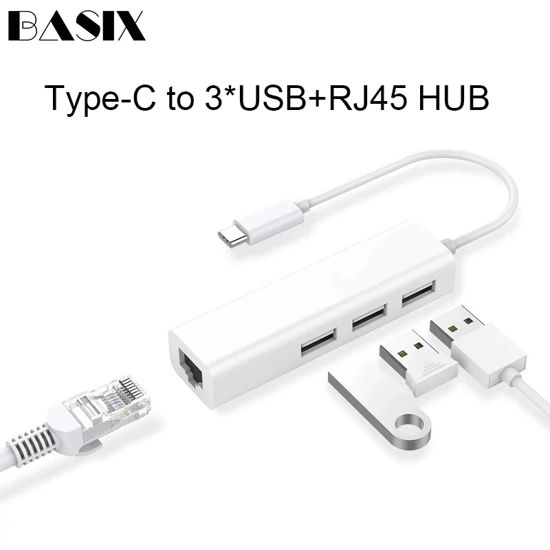 

Basix USB C Ethernet External Wired Network Card Adapter USB Type-C to Ethernet RJ45 Lan for MacBook Windows 7/8/10 10/100Mbps