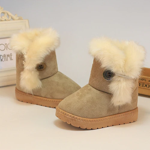 SKOEX/зимние детские ботинки из искусственной замши с меховой подкладкой; зимние ботинки для мальчиков и девочек; мягкая теплая детская обувь с пряжкой на лодыжке(для маленьких девочек и малышей - Цвет: Бежевый