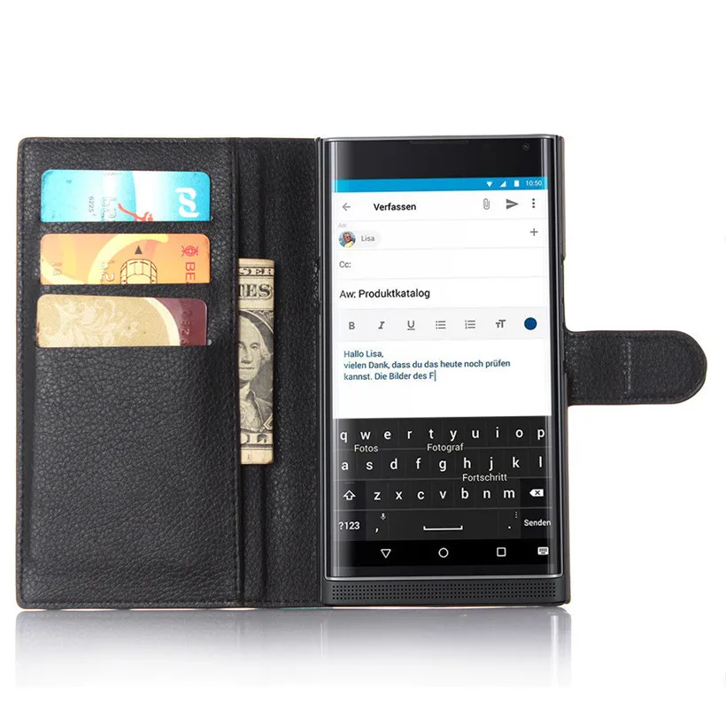 Кожаный чехол-книжка с магнитной картой для BlackBerry Priv Прямая 0822