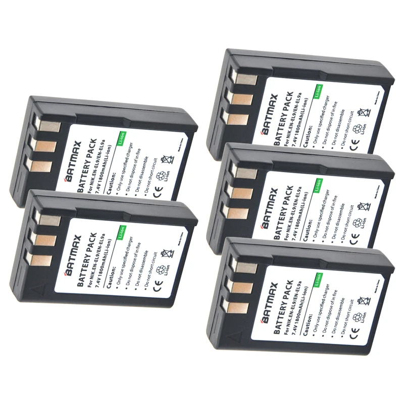5 шт 1800mAh EL 9a 9E ENEL9 EN-EL9 EN-EL9a EN-EL9E Аккумулятор для Nikon D3000 D40 D40x D5000 D60 Digital SLR Camera |