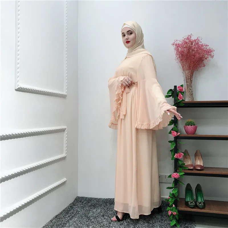 Chifffon Vestidos Рамадан кафтан абайя, арабское мусульманское Макси платье кафтан Elbise Hijab Eid платья Robe Femme Musulmane