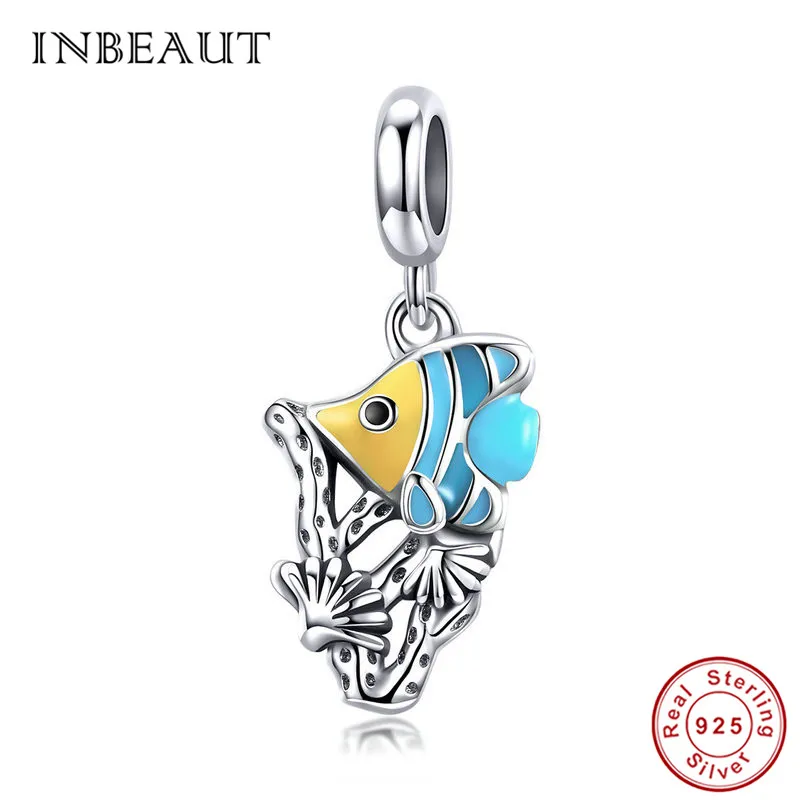 INBEAUT 100% 925 пробы серебряный милый Дельфин Морская лошадь рыба бусы CZ Пингвин Краб