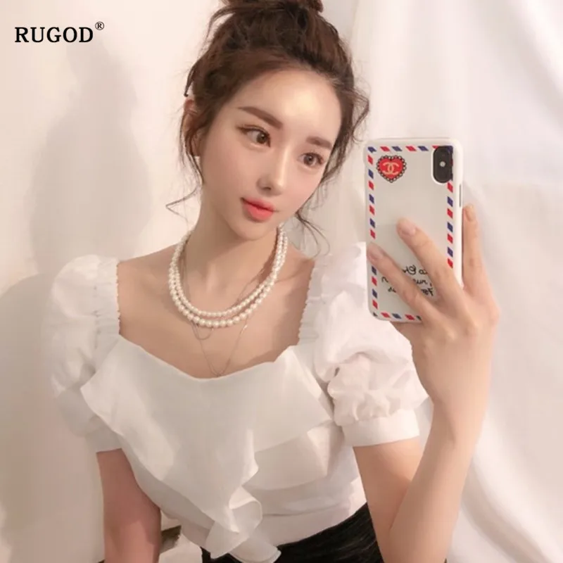 RUGOD новые летние приталенные Женские топы и блузки с вырезом лодочкой Корейская