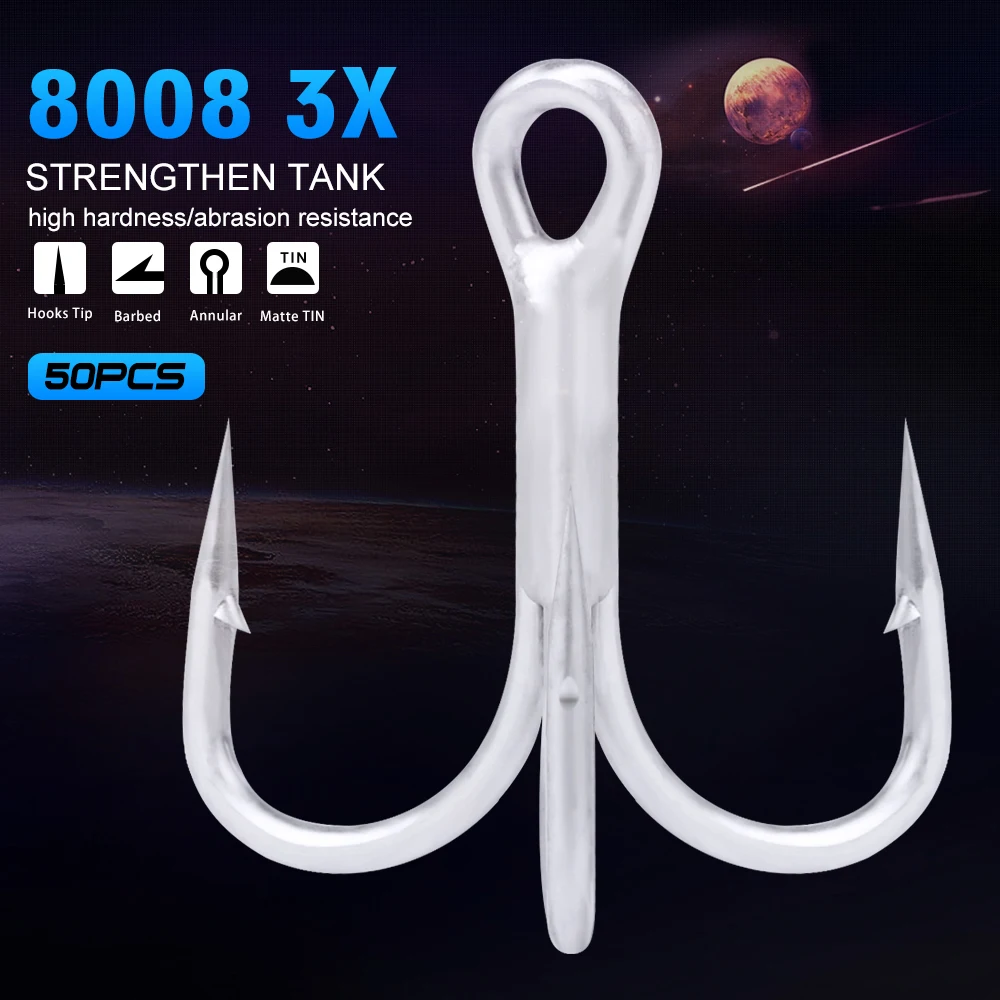 

3X 50pcs/lot 2018 Matte Tin Treble Hooks High Strength Hooks 2/0#-1/0#-1#-2#-4#-6#-8# High-Carbon Steel Saltwater Fishing Hook