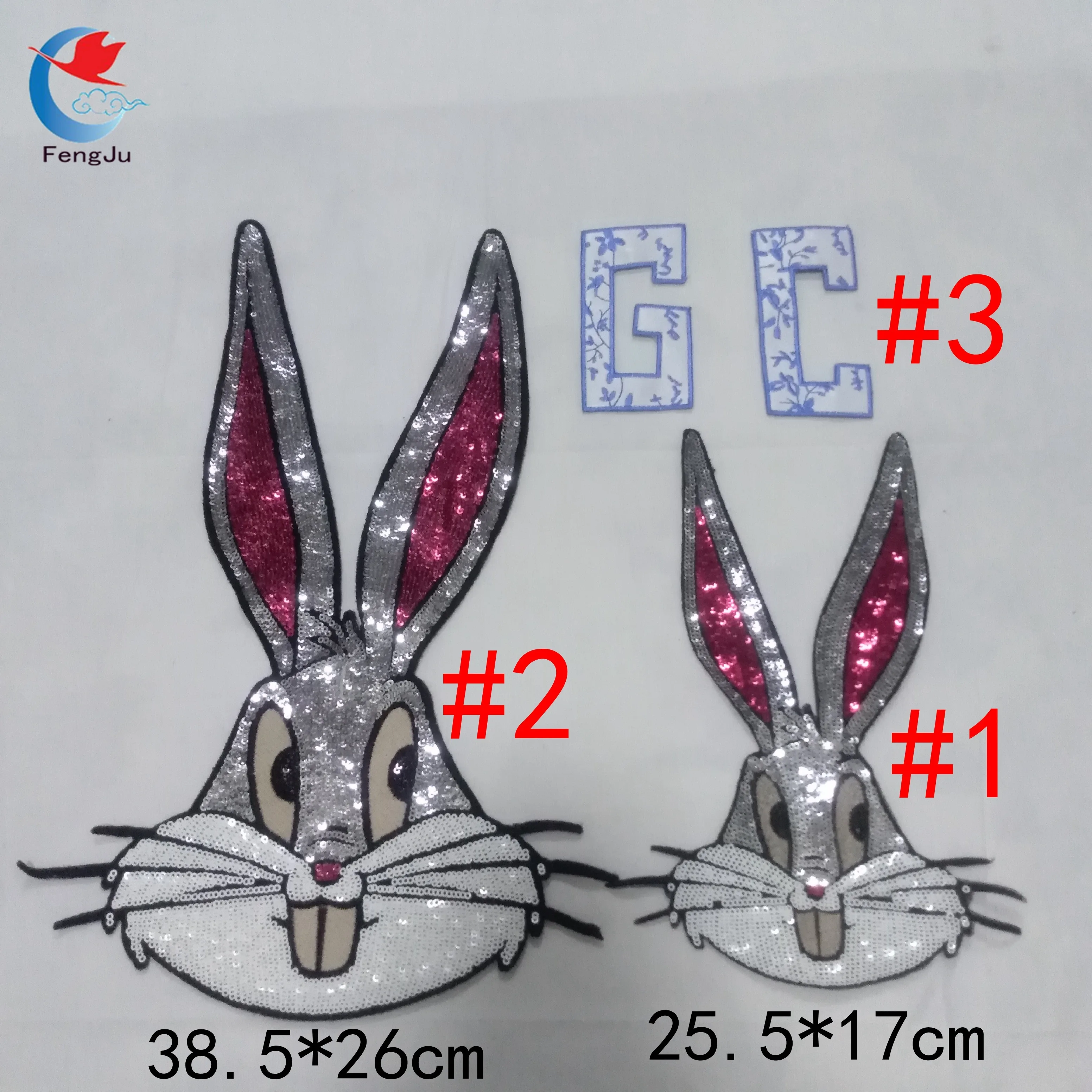 

FengJu Partial pics rabbit letter Patches for Clothing Sew On Colorful Sequined Patch Handmade Craft Stickers DIY Decoration 1pc