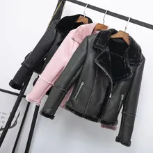 Женские зимние пальто из искусственной овчины, Толстая теплая куртка из искусственной овечьей кожи, женская черная мотоциклетная куртка