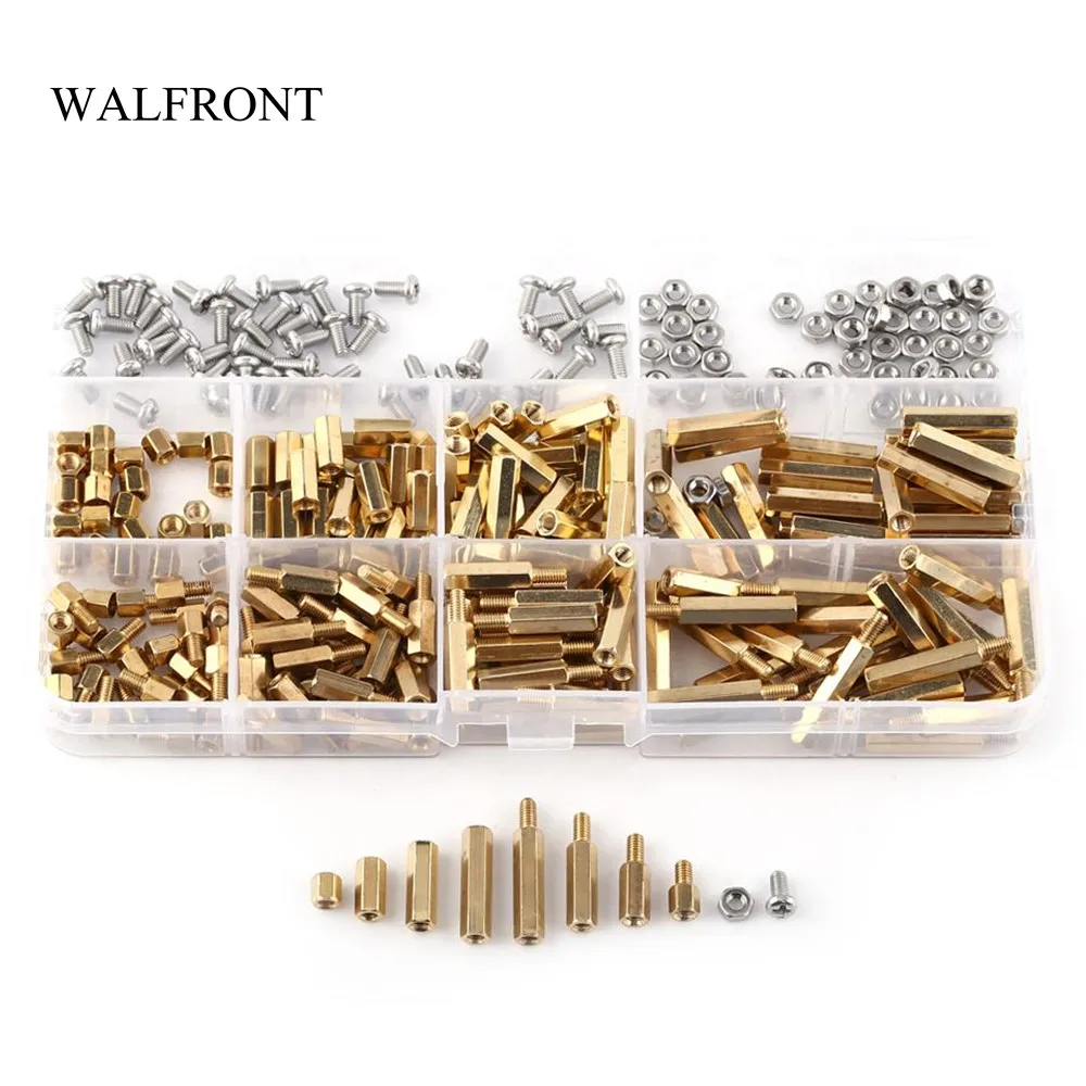 

WALFRONT 300pcs/Box Brass Standoff Assortment Kit M2 M3 Hex Column Female Male Motherboard PCB Standoff Spacer Screw Nut Fastner