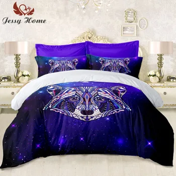 

Animal Galaxy Series Raccoon Pattern Bedding Set 3pcs Duvet Cover Set Bed Linens Coverlet with Pillow Covers Purple