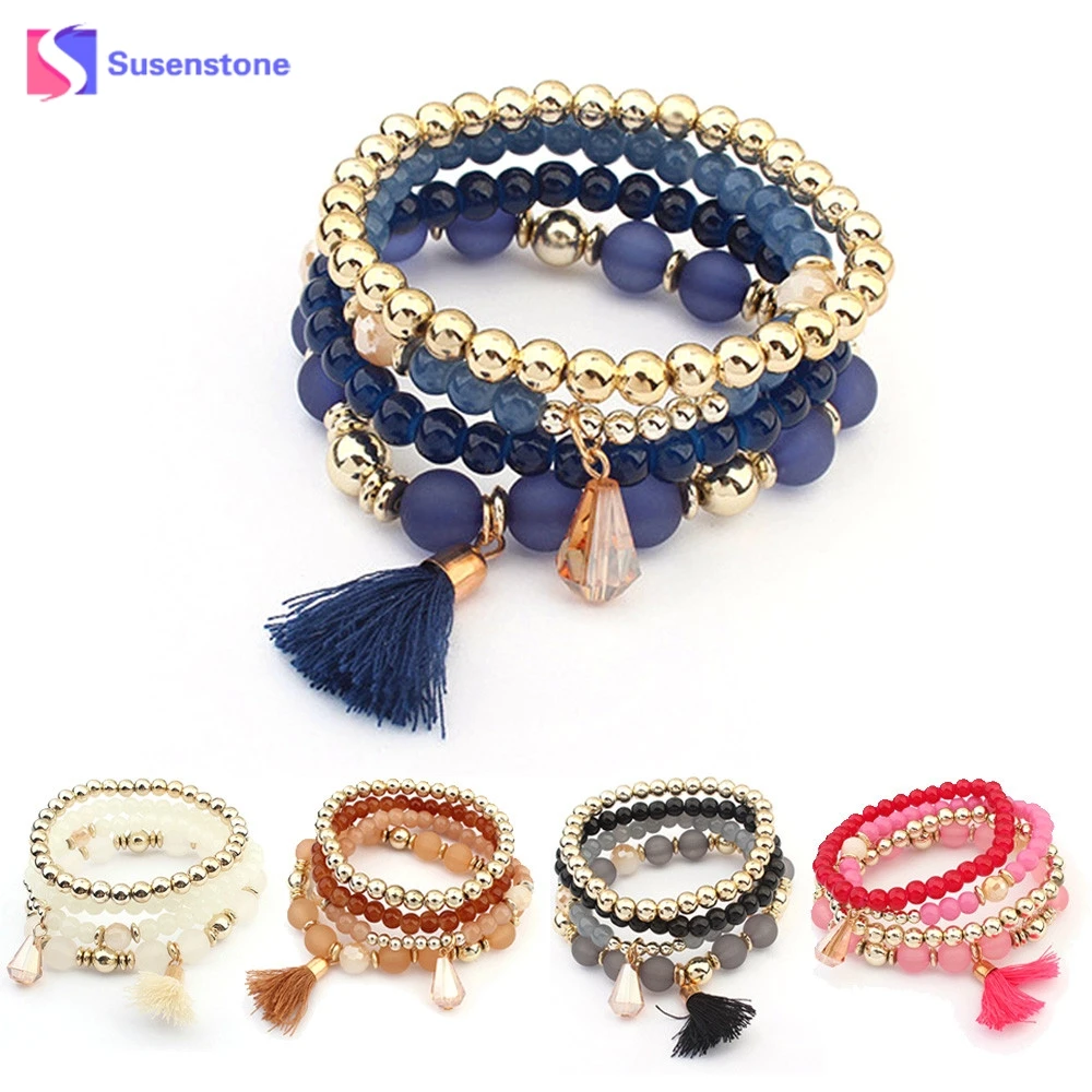 

susenstone 2018 Women Women Multilayer Beads Bangle Bracelets Jewelry Wrist Gift#0412