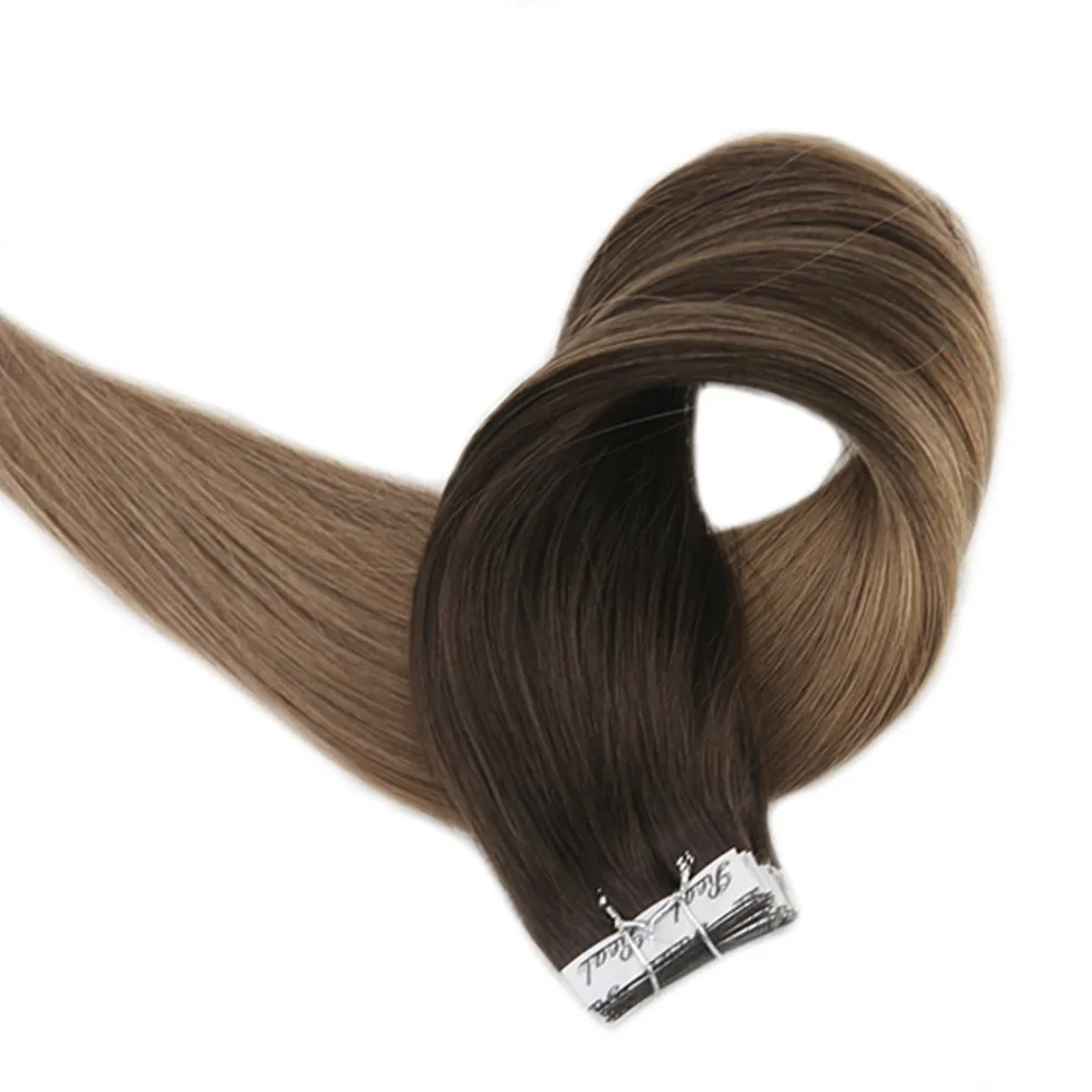 Полный глянцевая лента на волосы коричневые корни балаяж цвет Remy натуральные волосы 20 штук 50 г посылка красочные волосы Cabelo Humano Em