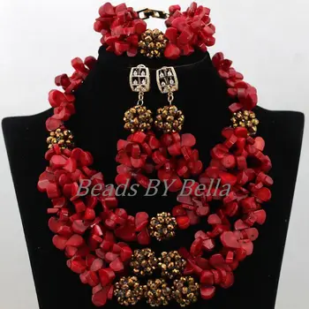 

Marvelous Red Coral Beads Nigerian Bridal Jewelry Sets Coffee Balls African Wedding Necklace Jewelry Set Free Shipping ABK077