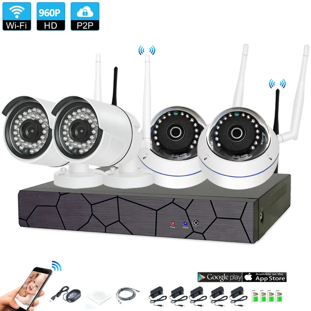 

4CH/6CH 960P HD Wireless NVR Kit P2P 960P Indoor Outdoor IR Night Vision Security 1.3MP IP Camera WIFI CCTV System