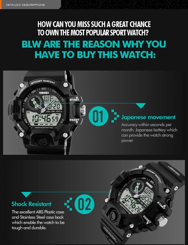 Новинка, кварцевые цифровые камуфляжные часы, мужские спортивные часы с двойным временем, мужские часы Skmei S Shock, военные армейские часы, светодиодный наручные часы