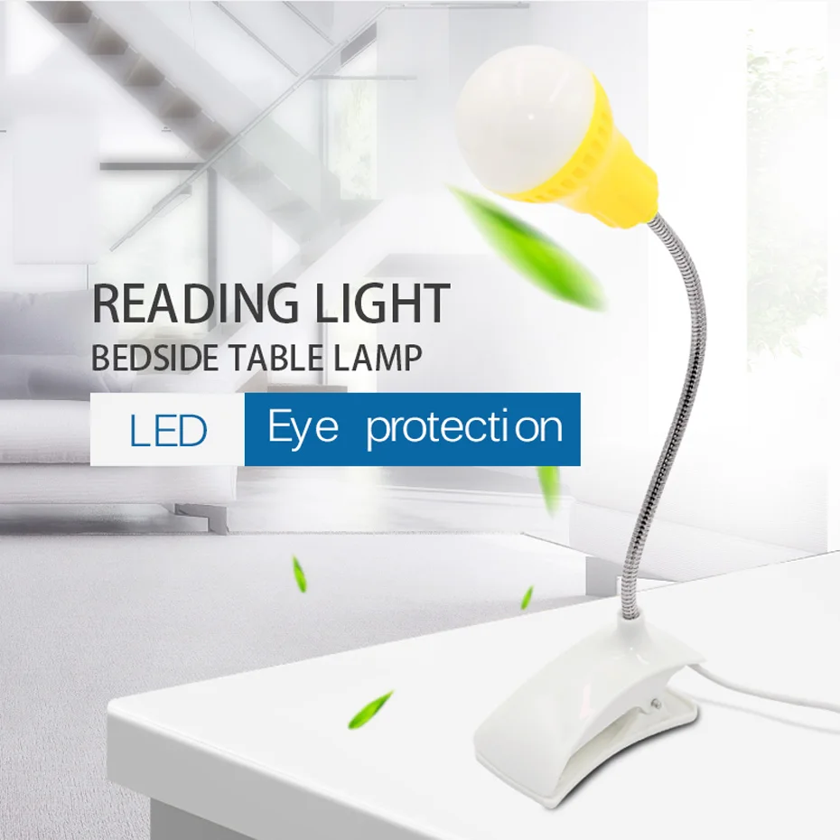 

Creative Led Desk Lamps Flexible USB Clipper Clip Eye Protection Reading Light Bedside Table Lamp Student Bed Reading Book Light