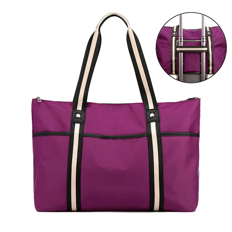 

Women's Travel Bags Large Capacity Duffle Bags Nylon Multifunctional Portable Female Weekend Stripe Fitness Tote Bag Hot XA650WB