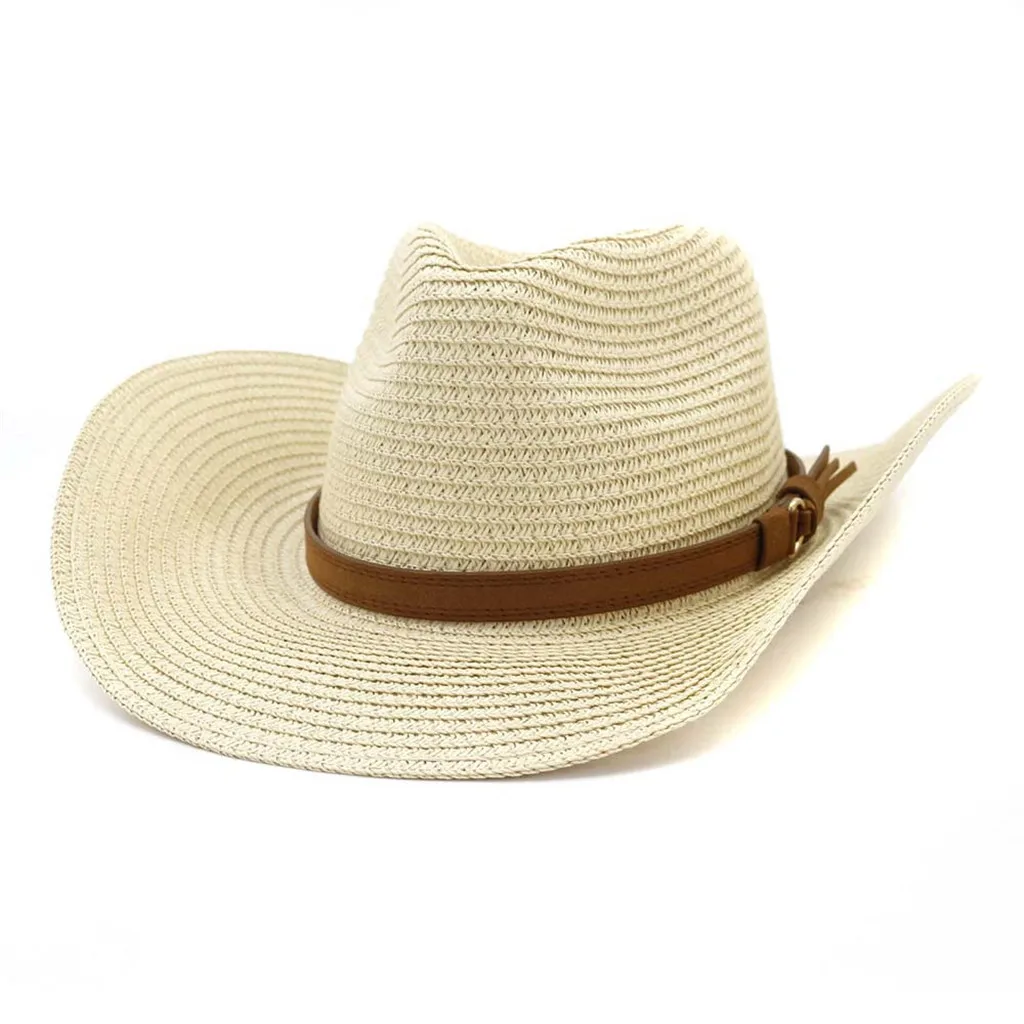 Шляпа от солнца Соломенная пляжная ковбойская шляпа ретро Женская Мужская Летняя Соломенная пляжная широкополая ковбойская Западная пастушка обод из бусин# Zer
