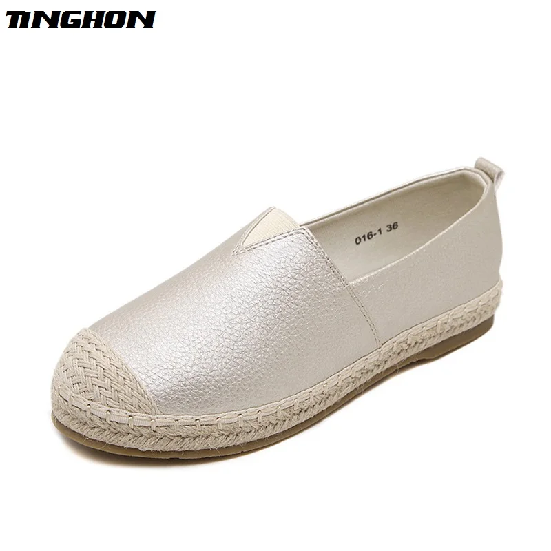 

TINGHON Spring women loafers cane hemp straw fisherman flat heels shoes espadrilles woman lazy flat zapatos mujer size 35-43