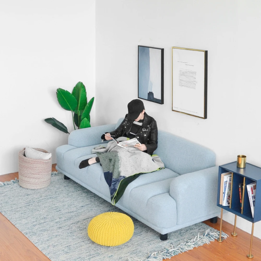 [InYard original] wave three people sofa / fabric solid wood sofa / solid wood Nordic living room designer furniture