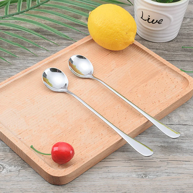6Pcs /set 7.5" Long Stainless Steel Ice Cream Cocktail Coffee Soup Tea Spoons