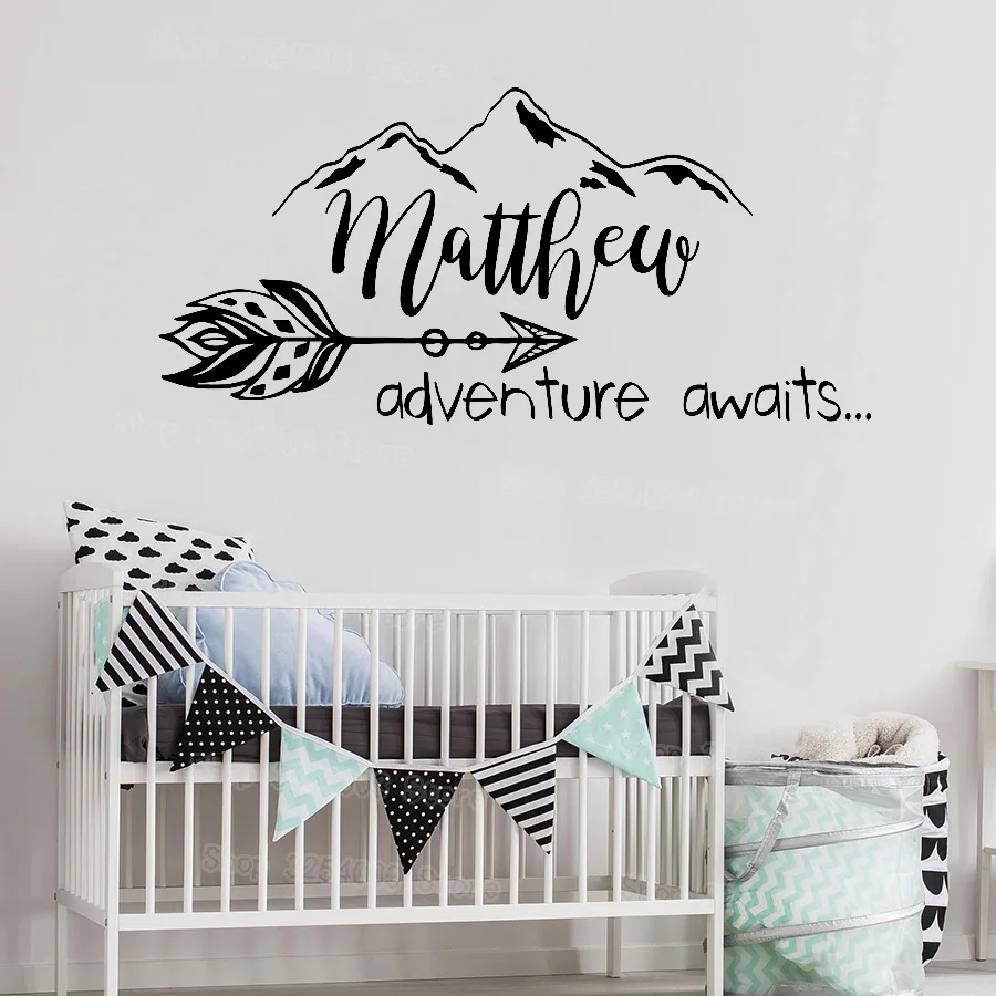 

Boho Arrow Wall Decal Nursery Adventure Awaits Wall Stickers Quote Mountain Personalized Baby Name Decals Rustic Wall Decor S440