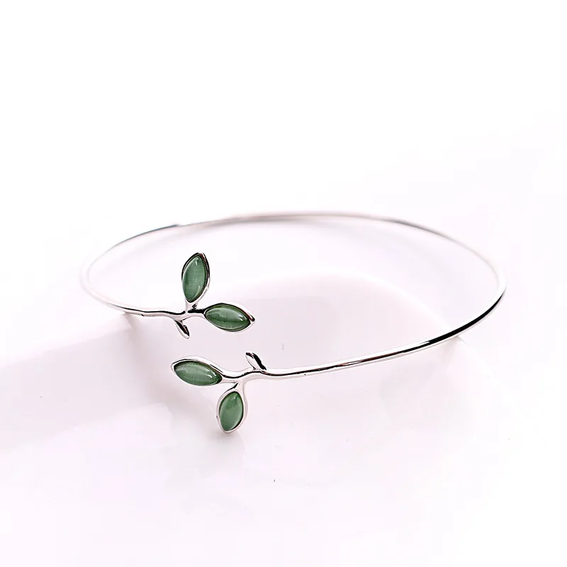 Kopen Flyleaf 100% 925 Sterling Zilver Opal Leaves Knoppen Open Armbanden en Armbanden Voor Vrouwen Mode Creatieve Dame Sieraden