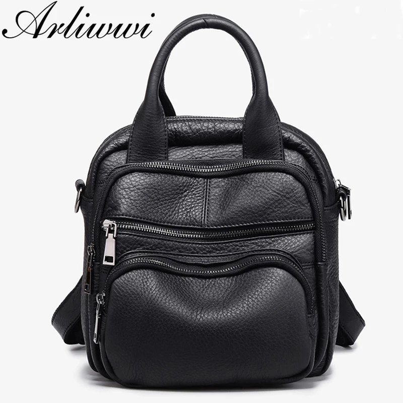 Arliwwi женские рюкзаки из мягкой натуральной кожи, сумки из натуральной коровьей кожи, высококачественные черные и серые женские сумки