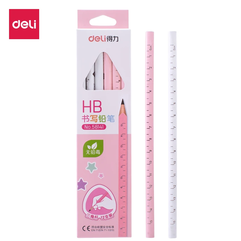 

12pcs/set 2B or HB Triangle lever wooden Lead Pencils with scalc /Pink or blue paper box package student writing stationery