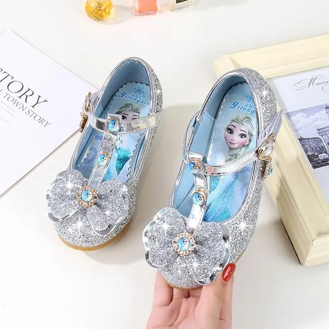 Sapatos de Casamento Sandálias de Salto Sapatos de Festa Moda com Arco Meninas Brilhar Nova Marca Alto Crianças Elsa Princesa Crianças Dança da 21 dança crianças moda festa sapatos com arco
