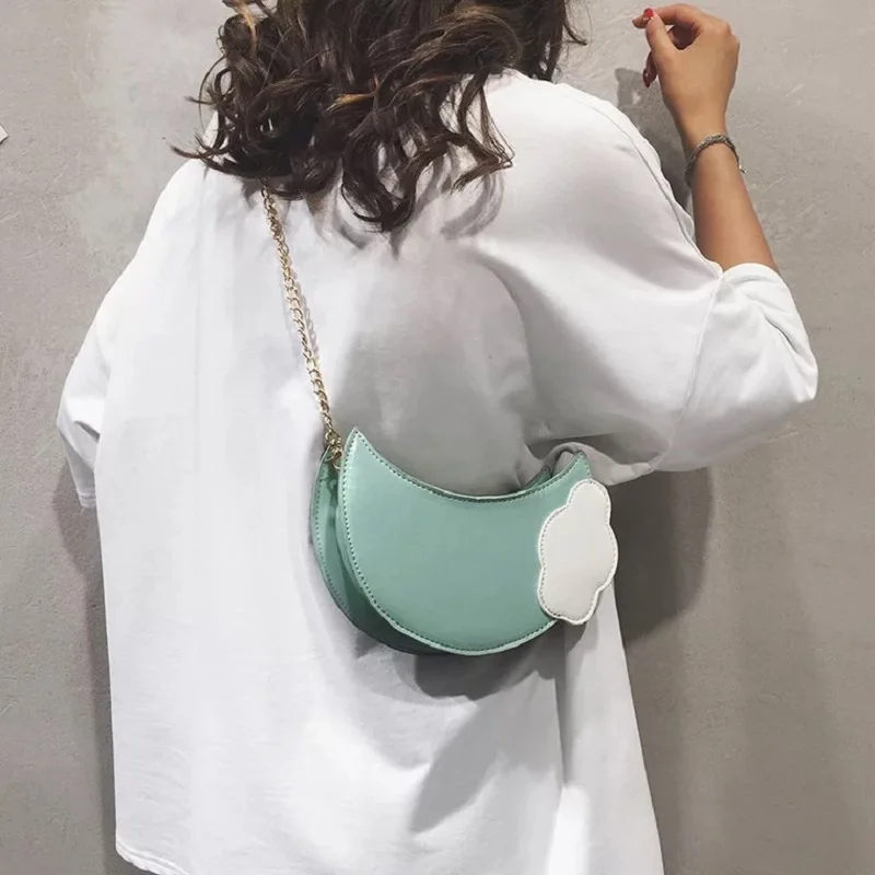 

Fashion Moon Cloud Pu Leather Women Mini Chain Handbag Casual Shoulder Messenger Bag Daily Clutch Bag Girl's Purse Crossbody Bag