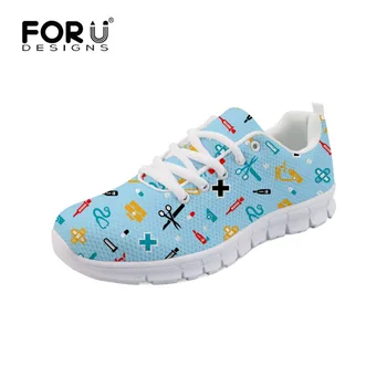 

FORUDESIGNS Women Shoes Sneakers Hospital Dentist Nurse Doctor Casual Shoes Harajuku Mesh Lace up Woman Footwear Sapato Feminino