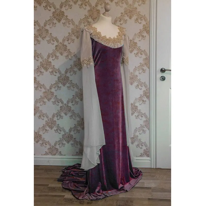 

Summer Elegant Gothic Purple Plus Size Party Women Long Dresses Flare Sleeve Zipper Lace Chic Blue Female Vintage Maxi Dress