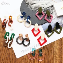 AOMU корейский хит цвет геометрический ромб круглый круг Черепаха Акриловый Мраморный Узор серьги-гвоздики с эпоксидной смолой для женщин подарок для девочек