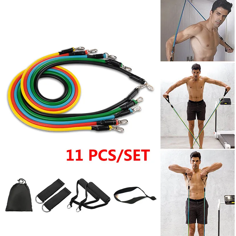 

11pcs/set Crossfit Resistance Bands Tube Set Yoga Exercises Elastic Pull Rope Expander Training Pilates Fitness Rubber Bands