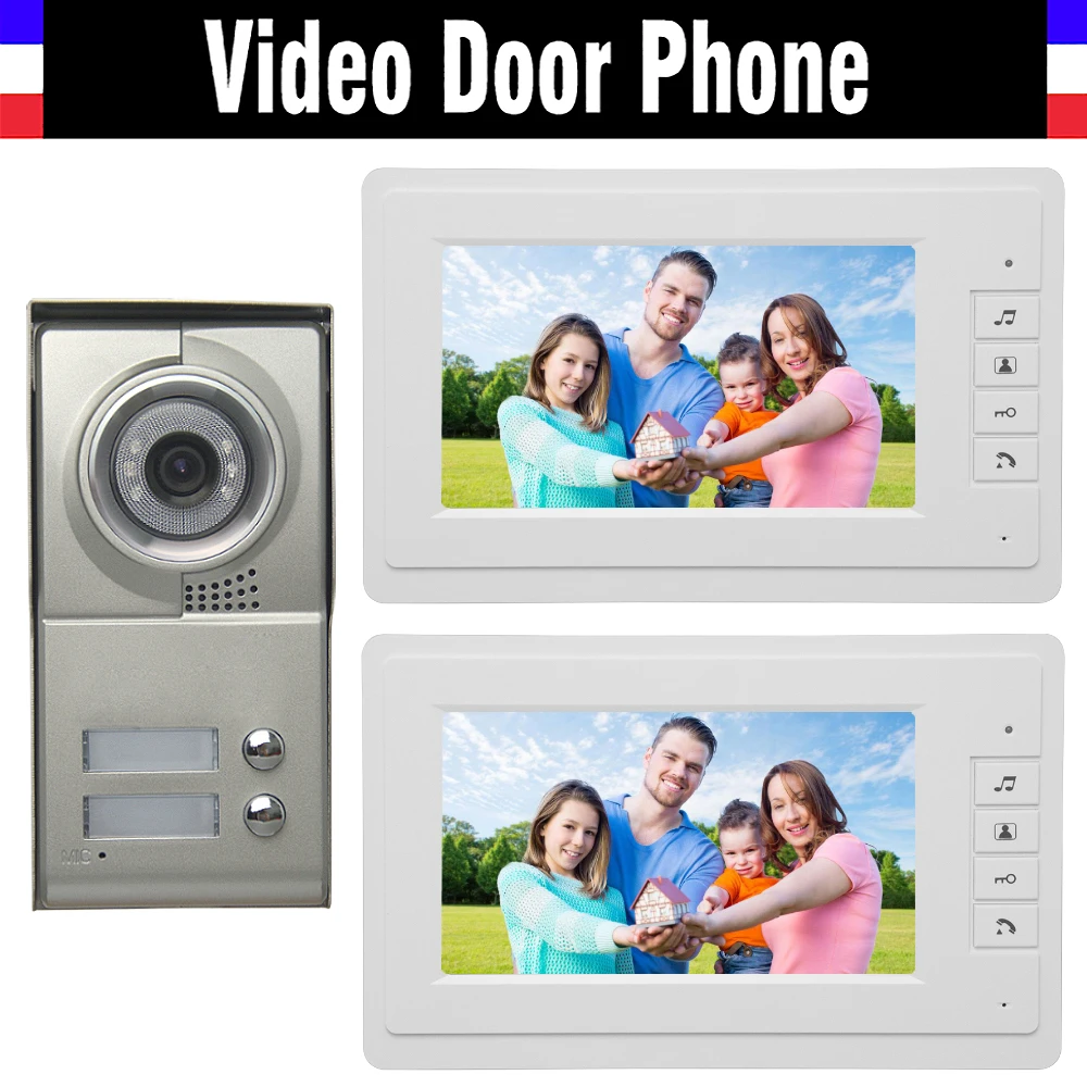2 Units Apartment Video Door phone System 7" Monitor Video