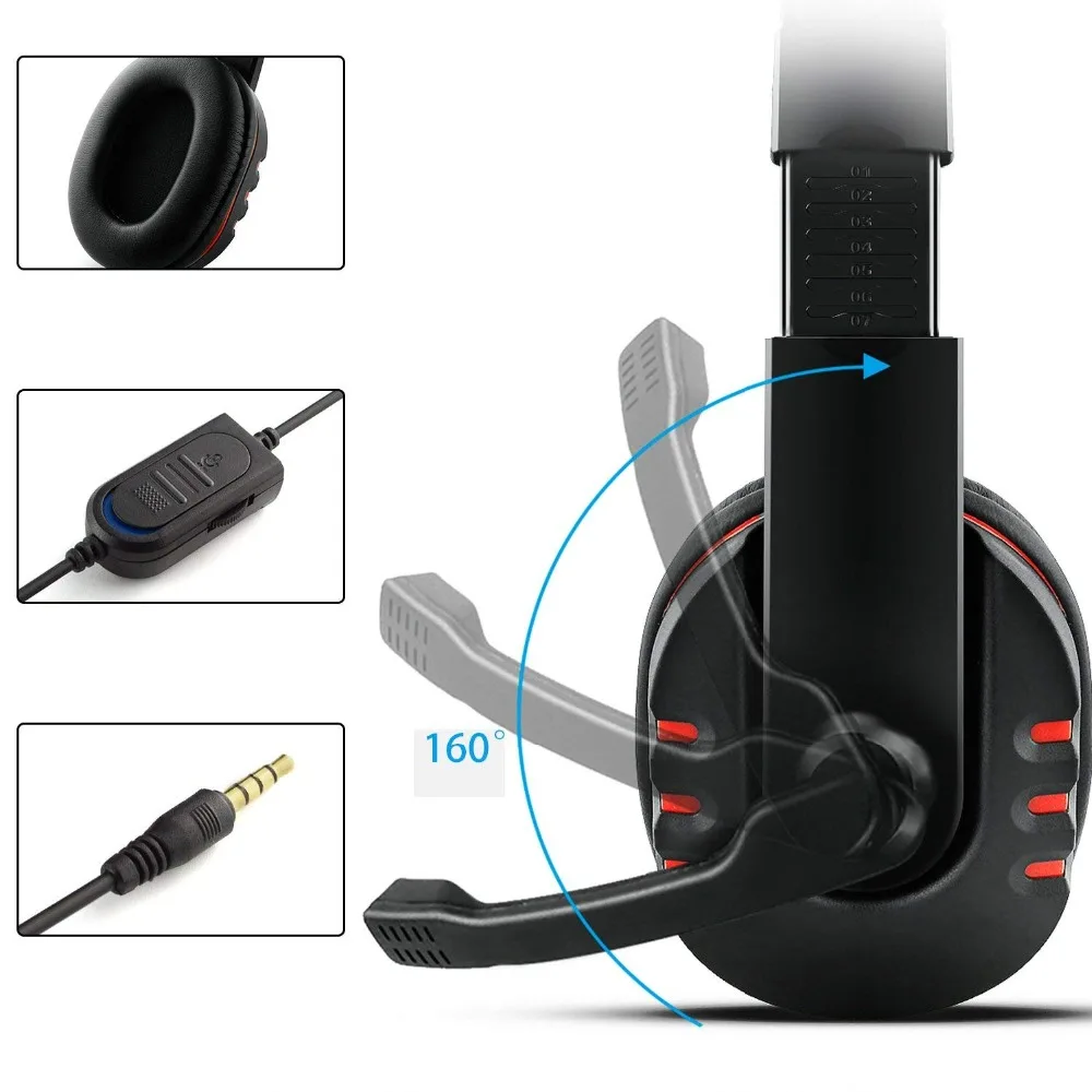 Fanshu Stereo Gaming Headset for Xbox one PS4 3 5mm Wired Over Head Stereo Headphone with Mic Volume Control for PC Laptop