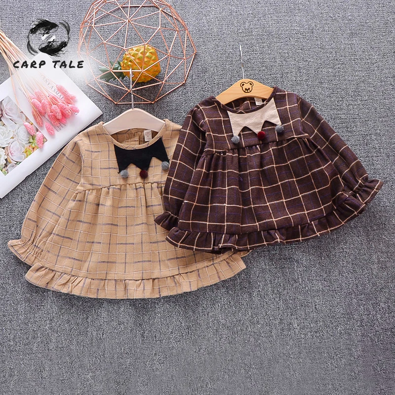 

Baby Girl Clothes Spring Baby Dress Ribbed Sleeve Newborn Baby Dress Plaid Long Sleeve Toddler Girl Dress 2019 New baby dress