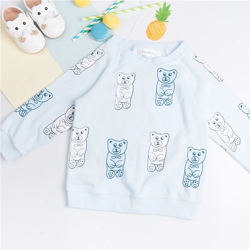 EnkeliBB/Детская осенняя толстовка с милым рисунком медведя, модные футболки для мальчиков, свежие и красивые детские топы - Цвет: Blue